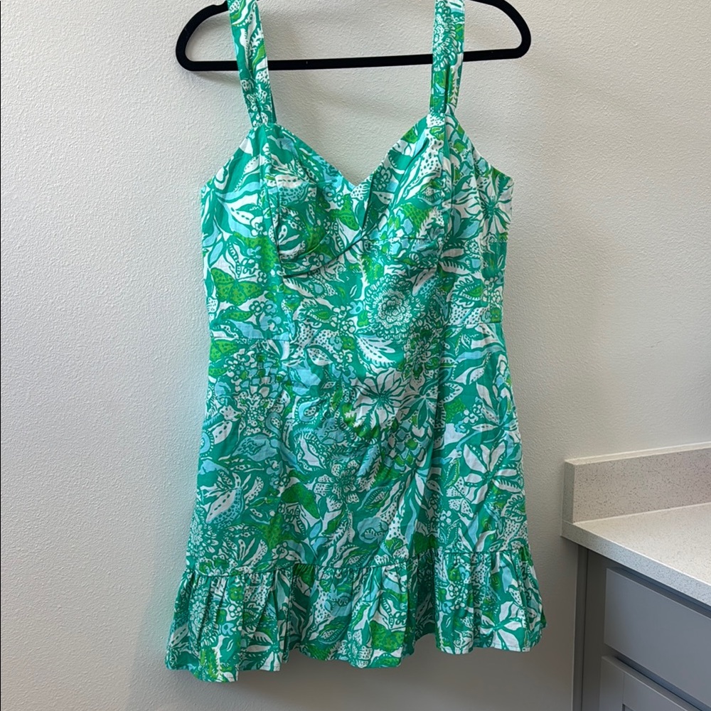 Lilly Pulitzer Rocko cotton Romper in botanical green safari sangria